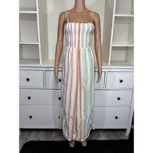 American Eagle Rainbow Striped Smocked Wide Leg Jumpsuit XS Pastel Boho Summer